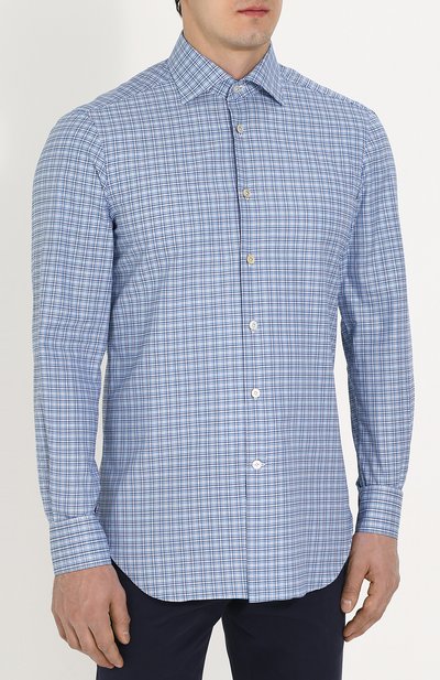 Хлопковая рубашка в клетку KITON, арт. UCIH0623810004, фото 3