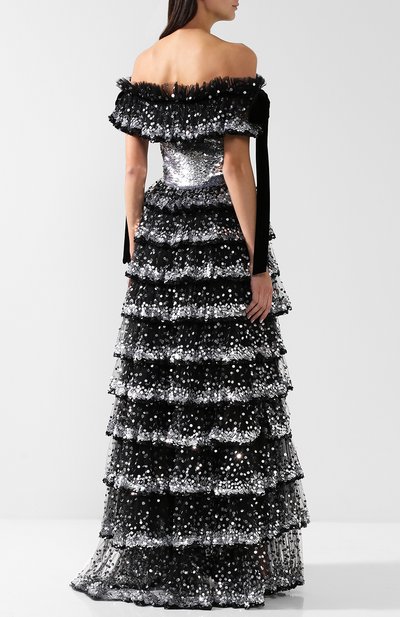 Приталенное платье-макси с оборками и пайетками VALENTINO, арт. QB2VD7P01ED, фото 4