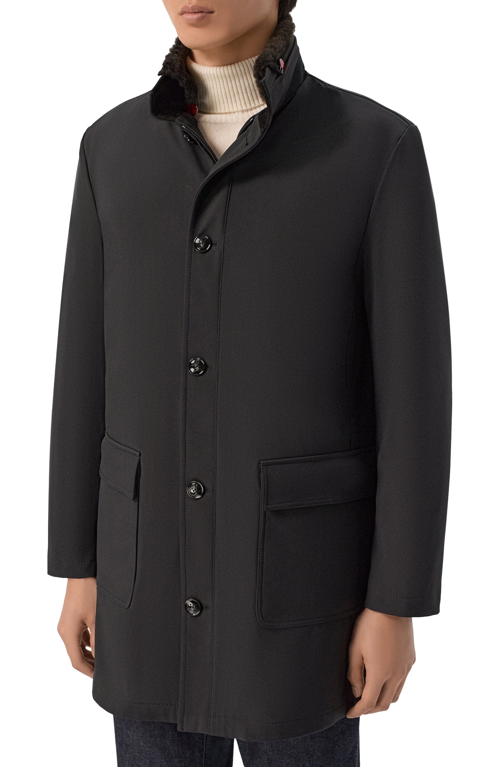 Пальто с воротником из овчины KITON черного цвета по цене 1170000 руб., арт. UW2523AV03T51, фото 3 Пальто с воротником из овчины KITON, арт. UW2523AV03T51, фото 3