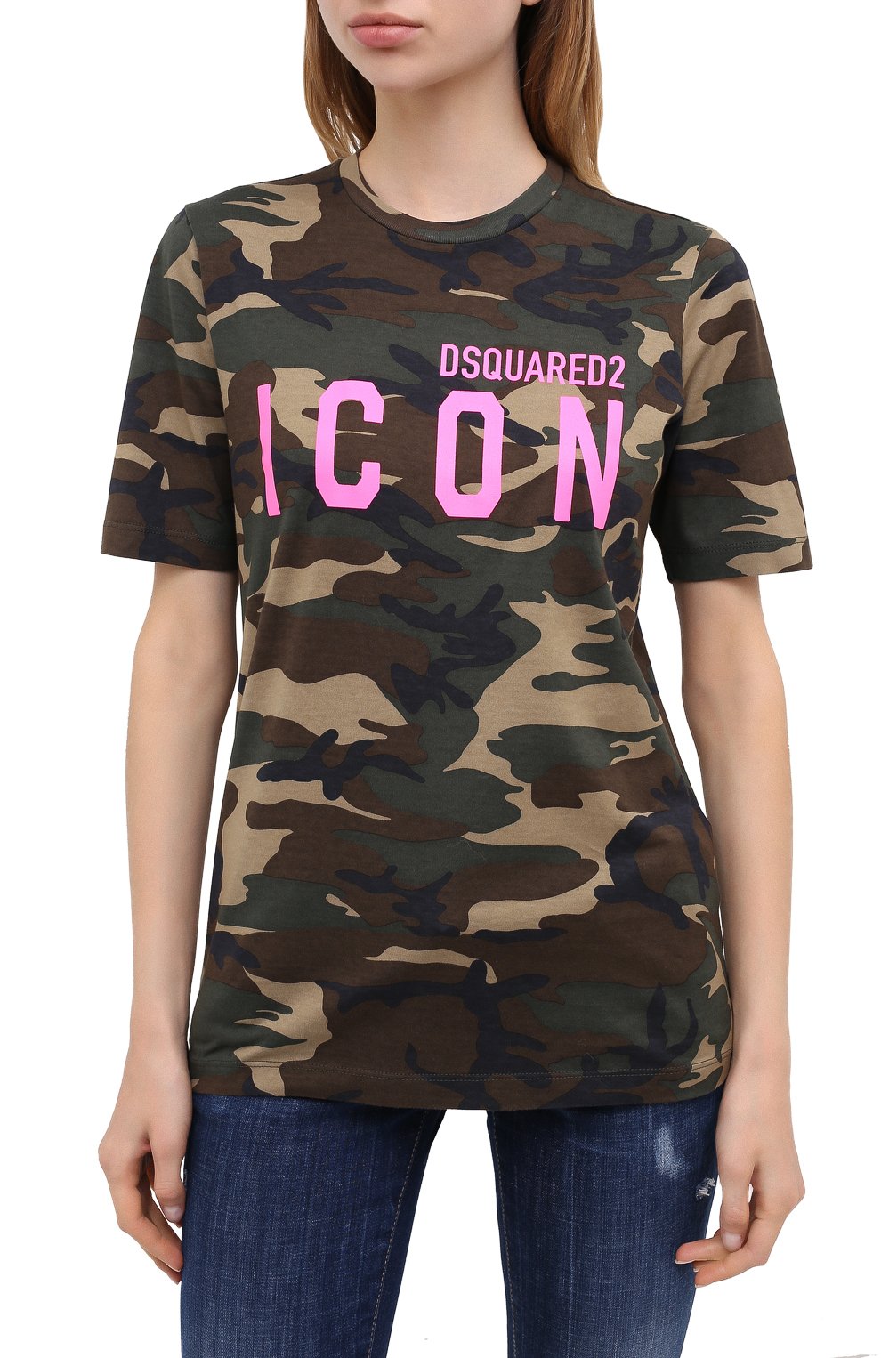 Футболка из вискозы DSQUARED2 хаки цвета по цене 23500 руб., арт. S80GC0008/S23723, фото 3 Футболка из вискозы DSQUARED2, арт. S80GC0008/S23723, фото 3