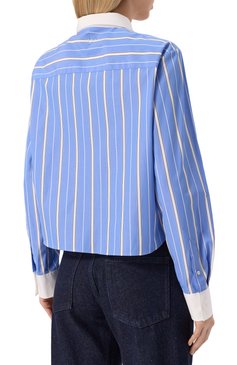 Женская хлопковая рубашка MSGM голубого цвета, арт. 3841MDE25XY/257117 | Фото 4 (Длина (для топов): Стандартные; Рукава: Длинные; Материал внешний: Хлопок; Принт: Полоска, С принтом; Женское Кросс-КТ: Рубашка-одежда; Стили: Кэжуэл)