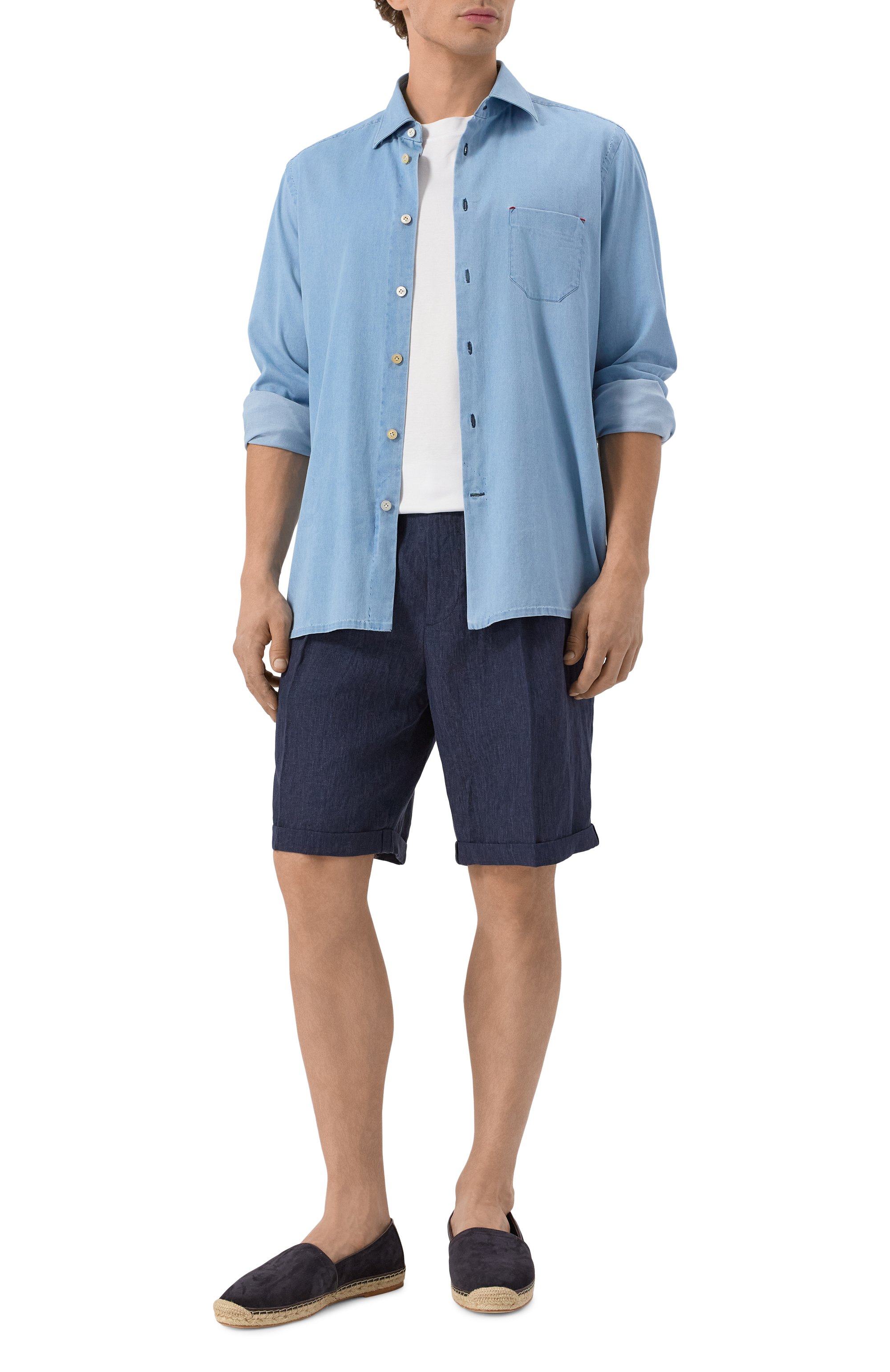 Джинсовая рубашка KITON голубого цвета по цене 69950 руб., арт. UMCNERH0922703, фото 2 Джинсовая рубашка KITON, арт. UMCNERH0922703, фото 2