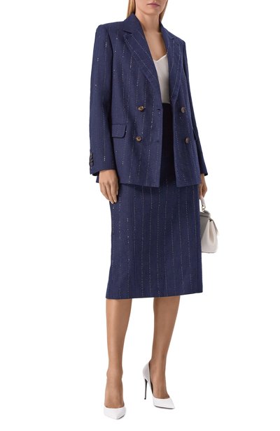 Юбка изо льна и шерсти KITON синего цвета по цене 210500 руб., арт. D61220K0940, фото 2 Юбка изо льна и шерсти KITON, арт. D61220K0940, фото 2