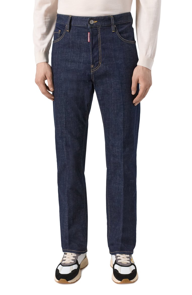 Мужские джинсы DSQUARED2 темно-синего цвета, арт. S74LB1421/S30664 | Фото 3 (Длина (брюки, джинсы): Стандартные; Материал сплава: Проставлено; Драгоценные камни: Проставлено; Силуэт М (брюки): Прямые; Кросс-КТ: Деним; Материал внешний: Деним, Хлопок; Стили: Повседневный)