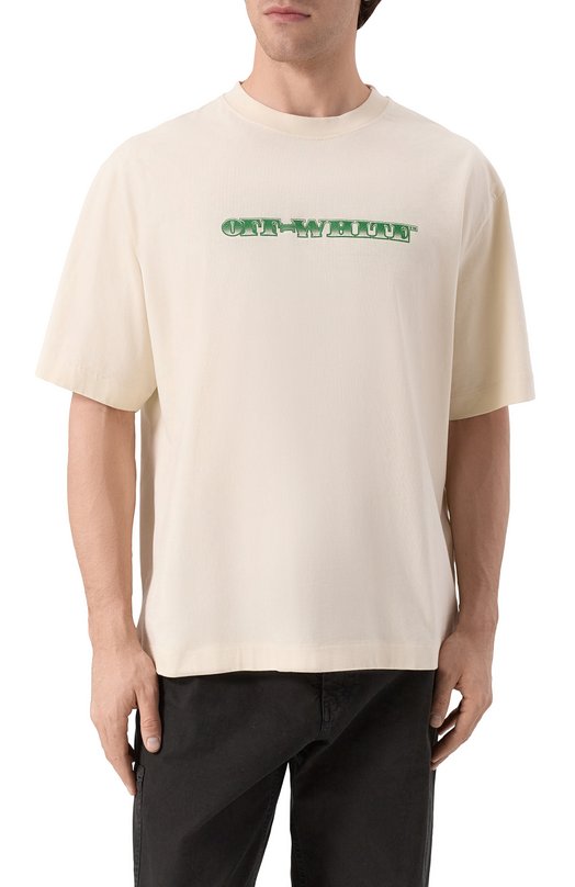 Хлопковая футболка Off-White 0MAA120S25JER00E Кремовый  0MAA120S25JER00E Фото 3