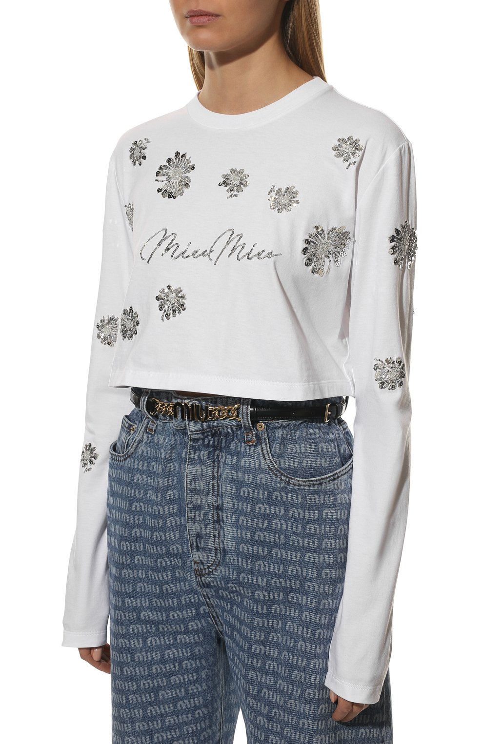 Хлопковый пуловер MIU MIU, арт. MJL807-10C3-F0009, фото 3