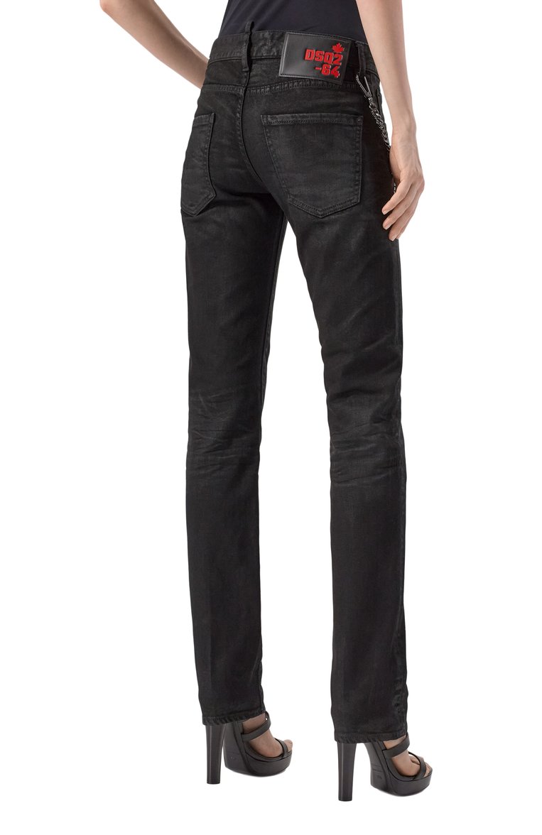 Женские джинсы DSQUARED2 черного цвета, арт. S72LB0863/S30564 | Фото 4 (Материал внешний: Хлопок, Деним; Длина (брюки, джинсы): Удлиненные; Детали: Декор; Силуэт Ж (брюки и джинсы): Узкие; Кросс-КТ: Деним; Стили: Кэжуэл)