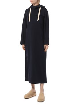 Женское хлопковое платье JIL SANDER темно-синего цвета, арт. J40CT0122/J20082 | Фото 3 (Рукава: Длинные; Случай: Повседневный; Материал сплава: Проставлено; Материал внешний: Хлопок; Стили: Спорт-шик; Длина Ж (юбки, платья, шорты): Миди; Драгоценные камни: Проставлено; Женское Кросс-КТ: Платье-одежда)