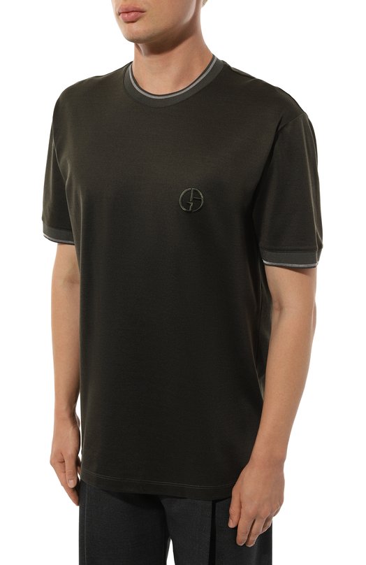 Футболка из хлопка и шелка Giorgio Armani GM000238/TE11865 Хаки  GM000238/TE11865 Фото 3