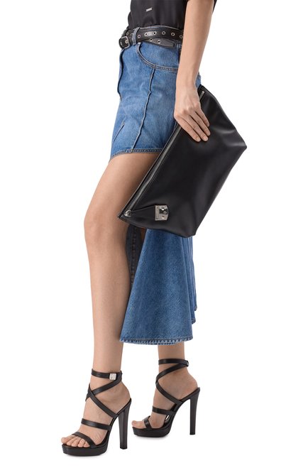 Женский клатч lock yourself DSQUARED2 черного цвета, арт. CLW0039/01500001 | Фото 2 (Размер: large; Материал сплава: Проставлено; Драгоценные камни: Проставлено; Материал: Натуральная кожа)