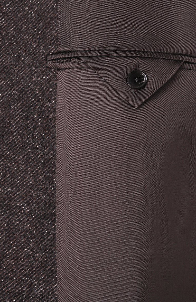 Мужской пальто из шерсти и шелка ZEGNA темно-коричневого цвета, арт. 4GJ3G0/897701A8 | Фото 6 (Материал внешний: Шерсть; Материал подклада: Вискоза; Рукава: Длинные; Длина (верхняя одежда): До середины бедра; 1-2-бортные: Однобортные; Мужское Кросс-КТ: пальто-верхняя одежда; Стили: Кэжуэл, Классический)
