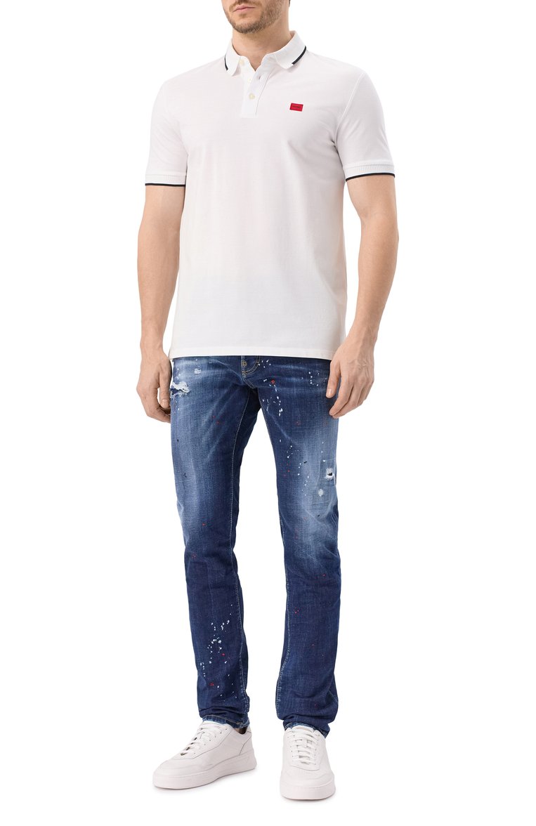 Мужские джинсы cool guy DSQUARED2 темно-синего цвета, арт. S74LB1658/S30664 | Фото 2 (Длина (брюки, джинсы): Стандартные; Детали: Делаве, Принт, Потертости; Материал внешний: Деним, Хлопок; Кросс-КТ: Деним; Стили: Streetwear; Силуэт М (брюки): Узкие; Автоматизация состава: Проставлено; Автоматизация ТО: Проставлено)
