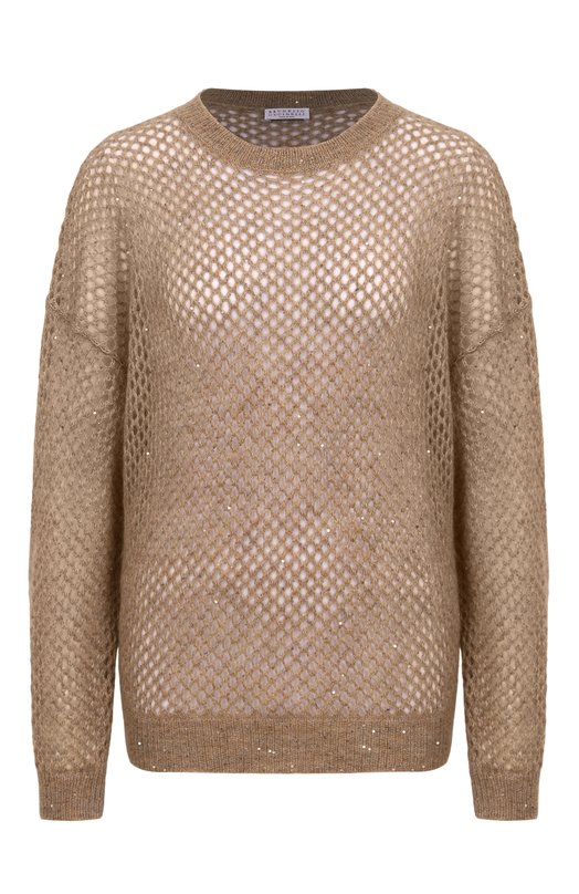 Пуловер из шерсти и хлопка Brunello Cucinelli MPS732400P Бежевый MPS732400P