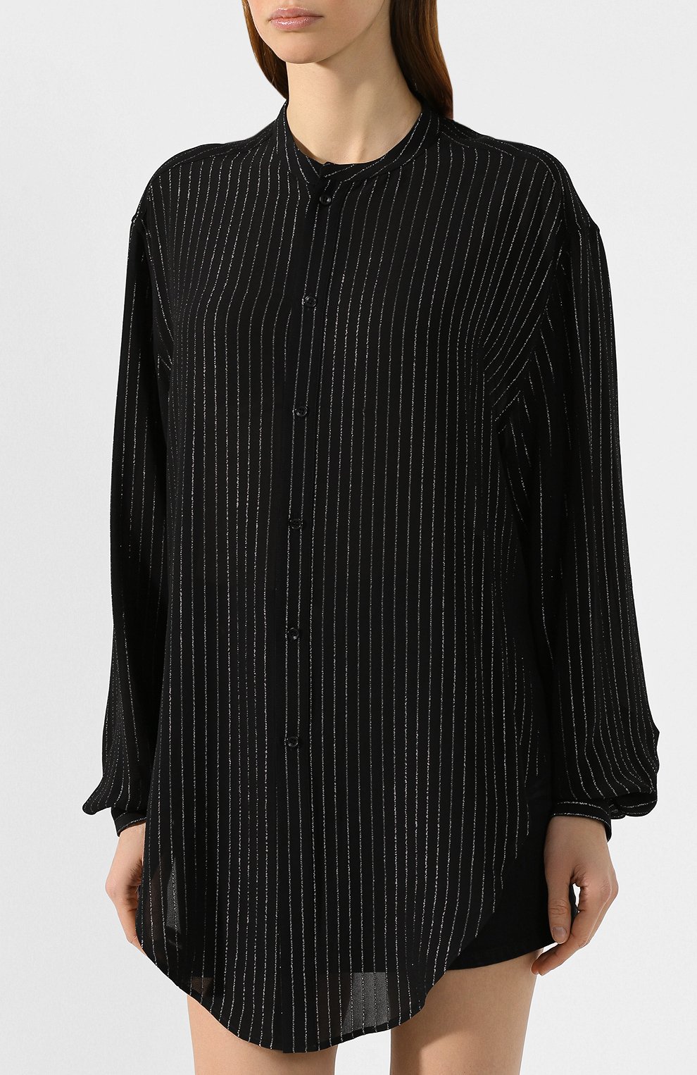 Рубашка из вискозы SAINT LAURENT черного цвета по цене 150000 руб., арт. 605378/Y852T, фото 3 Рубашка из вискозы SAINT LAURENT, арт. 605378/Y852T, фото 3