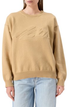 Женский хлопковый пуловер DSQUARED2 бежевого цвета, арт. S80HA0018/D13109 | Фото 3 (Длина (для топов): Стандартные; Материал внешний: Хлопок; Рукава: Длинные; Женское Кросс-КТ: Пуловер-одежда; Стили: Кэжуэл)