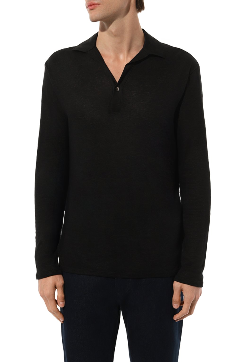 Льняное поло GIORGIO ARMANI черного цвета по цене 78200 руб., арт. GM000161/TE11335, фото 3 Льняное поло GIORGIO ARMANI, арт. GM000161/TE11335, фото 3