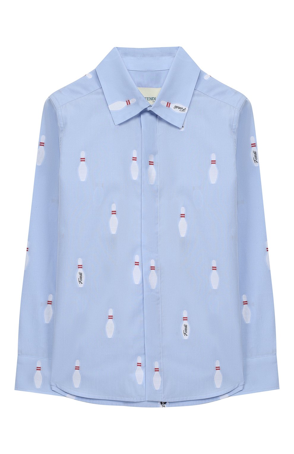 Хлопковая рубашка с воротником кент FENDI голубого цвета по цене 19150 руб., арт. JMC068/A40D/3A-5A, фото 1 Хлопковая рубашка с воротником кент FENDI, арт. JMC068/A40D/3A-5A, фото 1