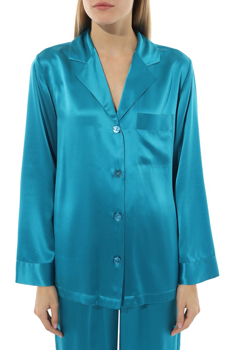 Женская шелковая пижама LUNA DI SETA бирюзового цвета, арт. VLST08007 | Фото 3 (Материал внешний: Шелк; Материал сплава: Проставлено; Нос: Не проставлено)
