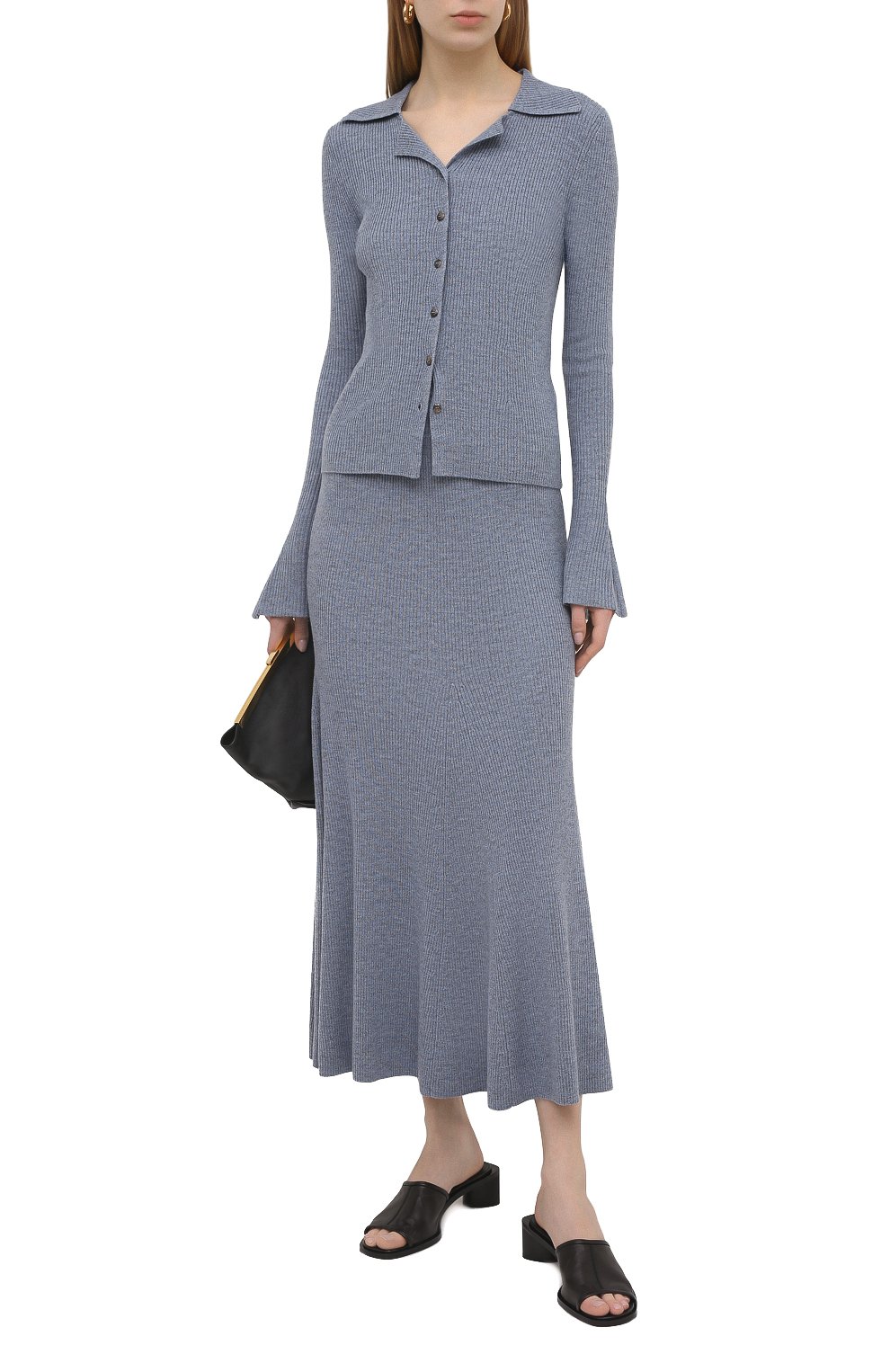 Шерстяной кардиган NANUSHKA синего цвета по цене 35650 руб., арт. SID_BLUE_MELANGE W00L KNIT, фото 2 Шерстяной кардиган NANUSHKA, арт. SID_BLUE_MELANGE W00L KNIT, фото 2