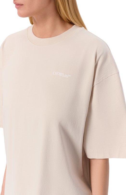Хлопковая футболка Off-White 0WAA13FS26JER001 Кремовый  0WAA13FS26JER001 Фото 5