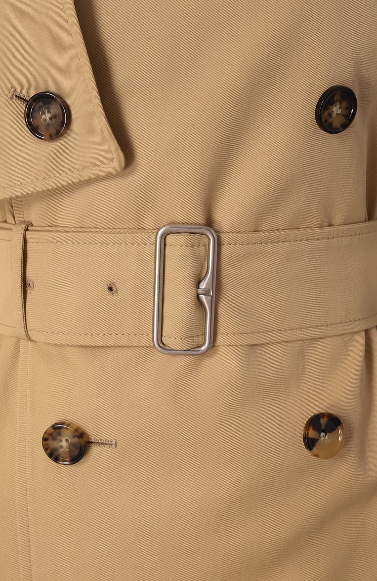 Женский хлопковый тренч BURBERRY бежевого цвета, арт. 8094940 | Фото 6 (Длина (верхняя одежда): До середины бедра; Рукава: Длинные; Материал подклада: Хлопок; Материал внешний: Хлопок; Кросс-КТ: Куртка; Стили: Кэжуэл)