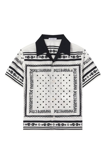 Детская хлопковая рубашка DOLCE & GABBANA черно-белого цвета, арт. L44S10/FI5KQ/2-6 | Фото 1 (Драгоценные камни: Пр�оставлено; Рукава: Короткие; Материал сплава: Проставлено)