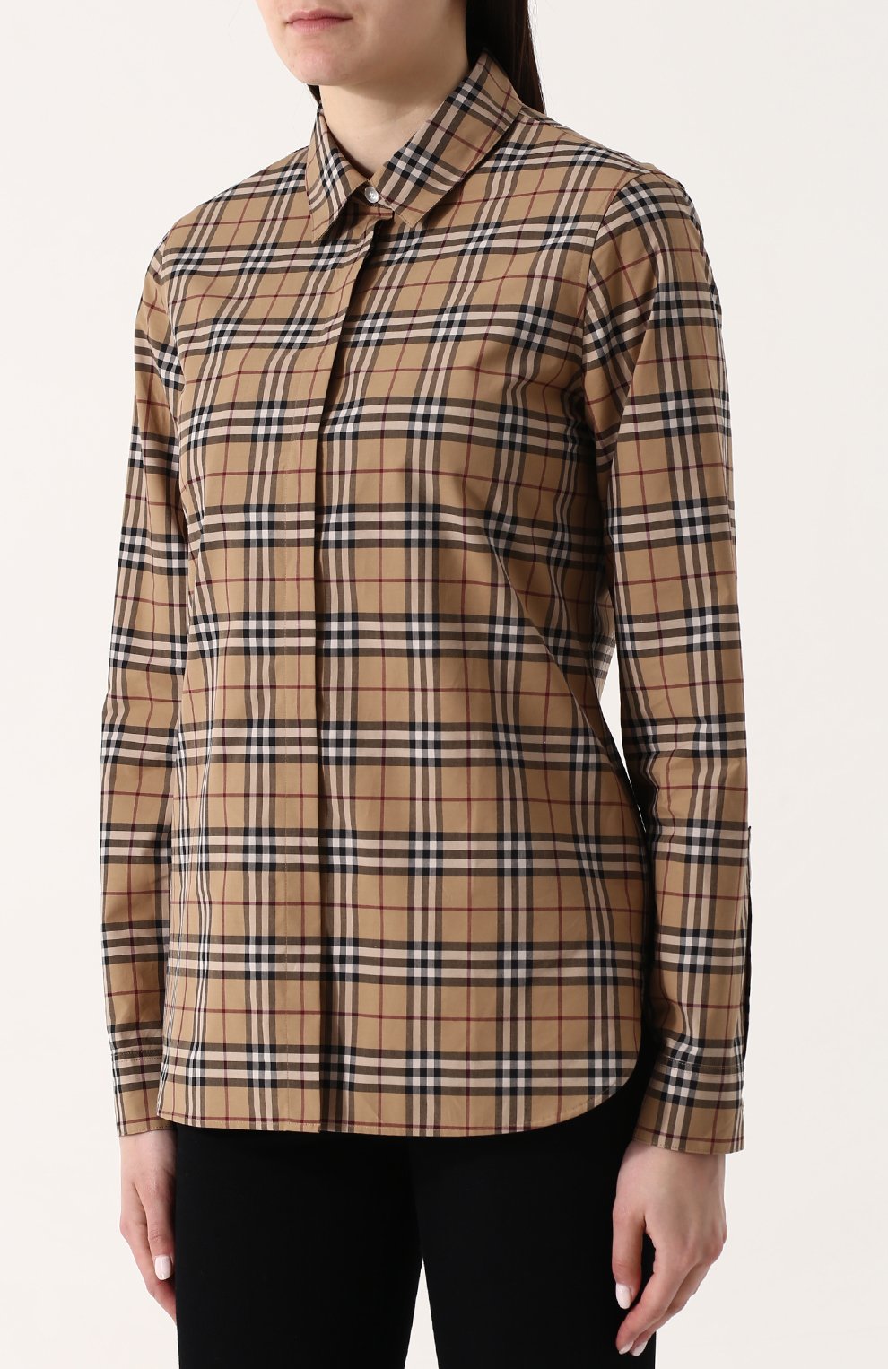Приталенная хлопковая блуза в клетку BURBERRY, арт. 4073856, фото 3