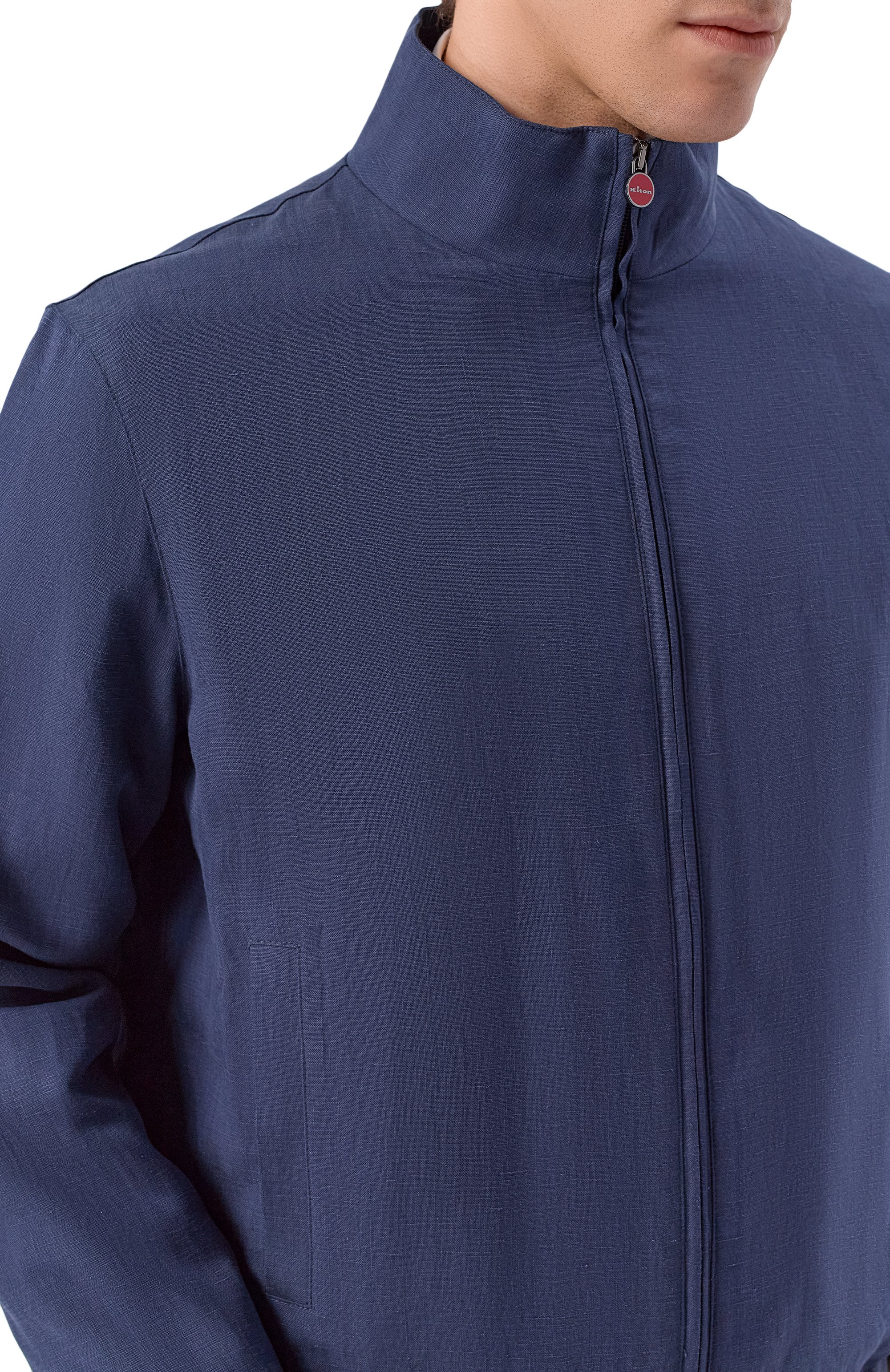 Бомбер из шелка и льна KITON темно-синего цвета по цене 652500 руб., арт. UW2407V0848H, фото 5 Бомбер из шелка и льна KITON, арт. UW2407V0848H, фото 5