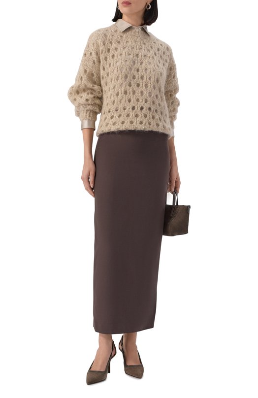 Шерстяная юбка Brunello Cucinelli MPW07G3882 Коричневый  MPW07G3882 Фото 2