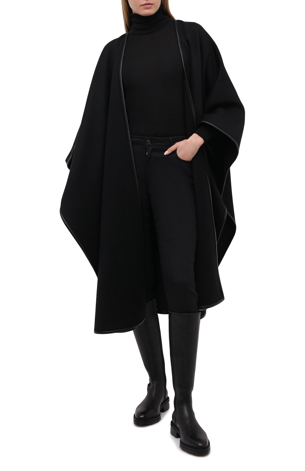 Шерстяная накидка SAINT LAURENT черного цвета по цене 346000 руб., арт. 634644/Y5B49, фото 2 Шерстяная накидка SAINT LAURENT, арт. 634644/Y5B49, фото 2