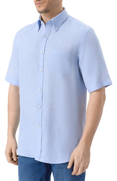 Льняная рубашка PAUL&SHARK голубого цвета по цене 39950 руб., арт. 26413161, фото 3 Льняная рубашка PAUL&SHARK, арт. 26413161, фото 3