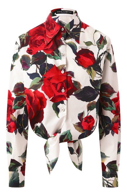 Женская хлопковая блузка DOLCE & GABBANA разноцветного цвета, арт. F5S65T/HS5S2 | Фото 1 (Драгоценные камни: Проставлено; Рукава: Длинные; Длина (для топов): Удлиненные; Материал сплава: Проставлено)