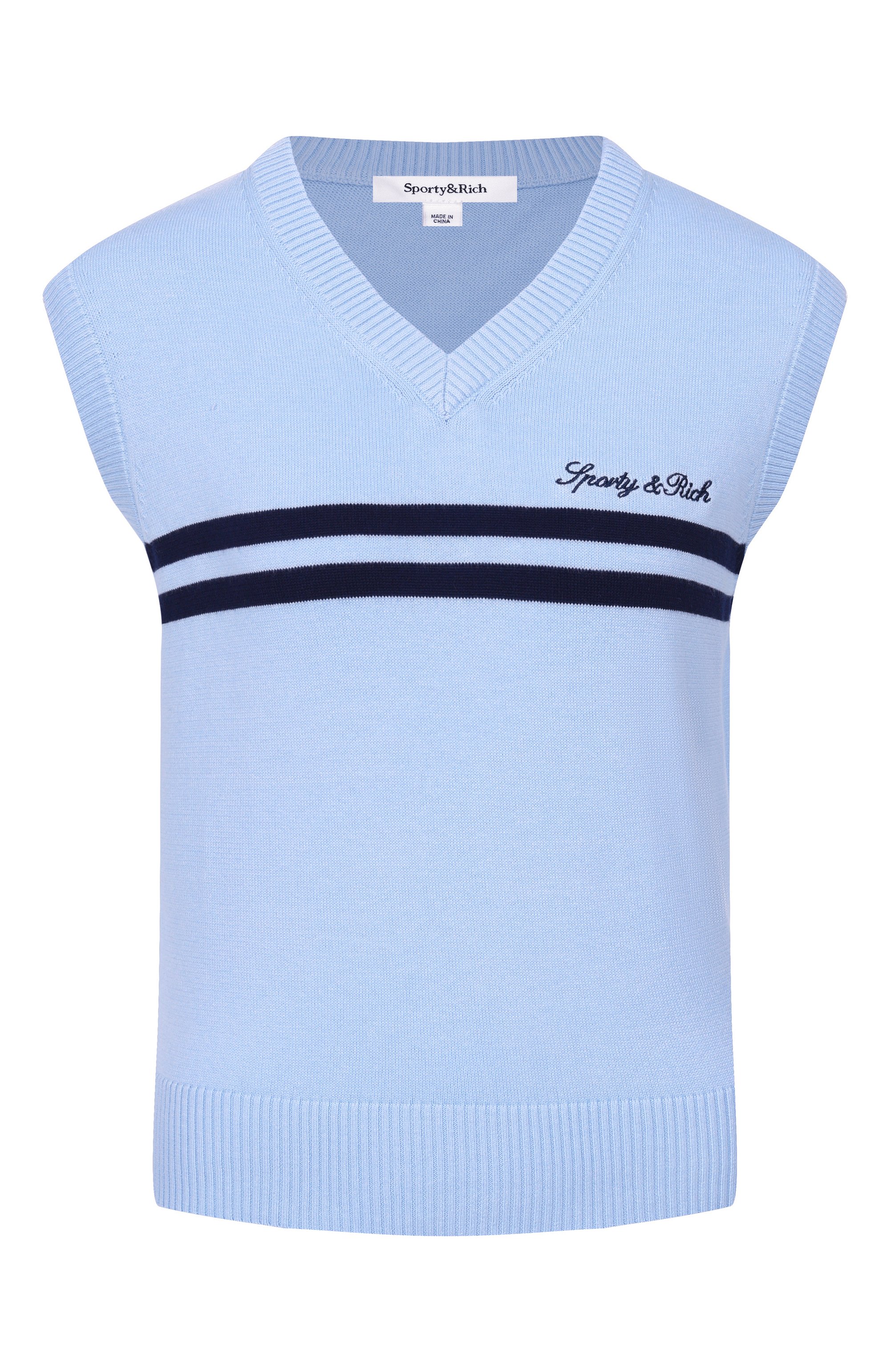 Хлопковый жилет SPORTY AND RICH голубого цвета по цене 20750 руб., арт. WS09975326BL143, фото 1 Хлопковый жилет SPORTY AND RICH, арт. WS09975326BL143, фото 1