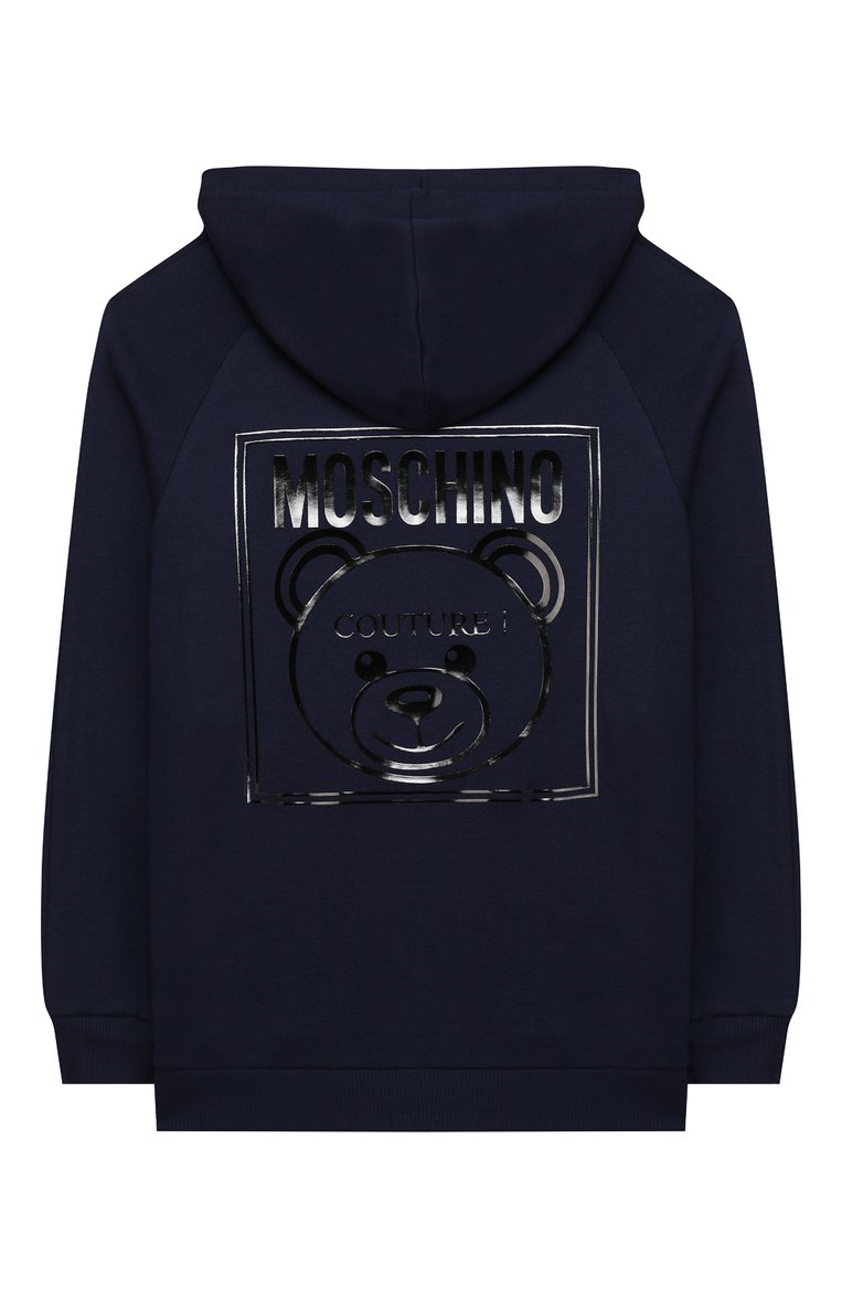 Детский толстовка MOSCHINO синего цвета, арт. HUF03I/LCA17/4A-8A | Фото 2 (Материал вне�шний: Синтетический материал, Хлопок; Рукава: Длинные; Мальчики Кросс-КТ: Толстовка-одежда; Драгоценные камни: Проставлено; Материал сплава: Проставлено; Ростовка одежда: 4 года | 104 см, 5 лет | 110 см, 6 лет | 116 см, 8 лет | 128 см)