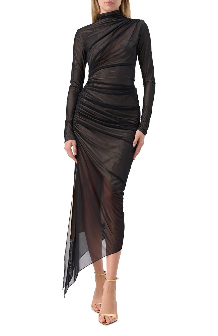 Женское платье MUGLER черного цвета, арт. 25P3R01727595 | Фото 3 (Рукава: Длинные; Материал сплава: Проставлено; Длина Ж (юбки, платья, шорты): Макси; Драгоценные камни: Проставлено; Женское Кросс-КТ: Платье-одежда; Стили: Готика; Случай: Коктейльный; Материал внешний: Синтетический материал)