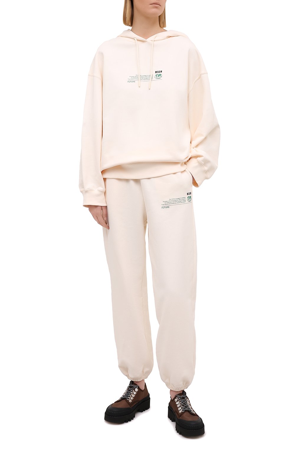 Хлопковые джоггеры MSGM светло-бежевого цвета по цене 33950 руб., арт. 3041MDP90 217119, фото 2 Хлопковые джоггеры MSGM, арт. 3041MDP90 217119, фото 2