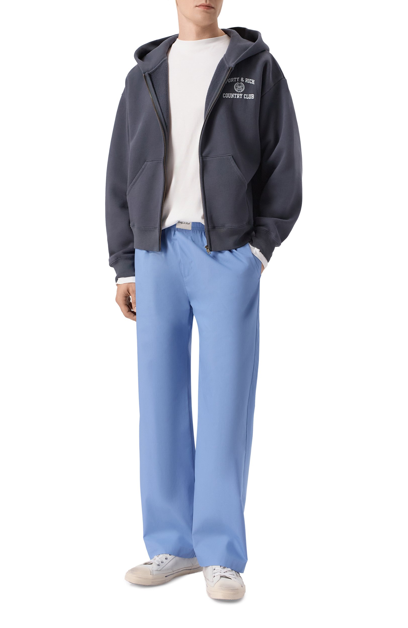 Хлопковые домашние брюки SPORTY AND RICH голубого цвета по цене 27150 руб., арт. PA065711329BL144, фото 2 Хлопковые домашние брюки SPORTY AND RICH, арт. PA065711329BL144, фото 2
