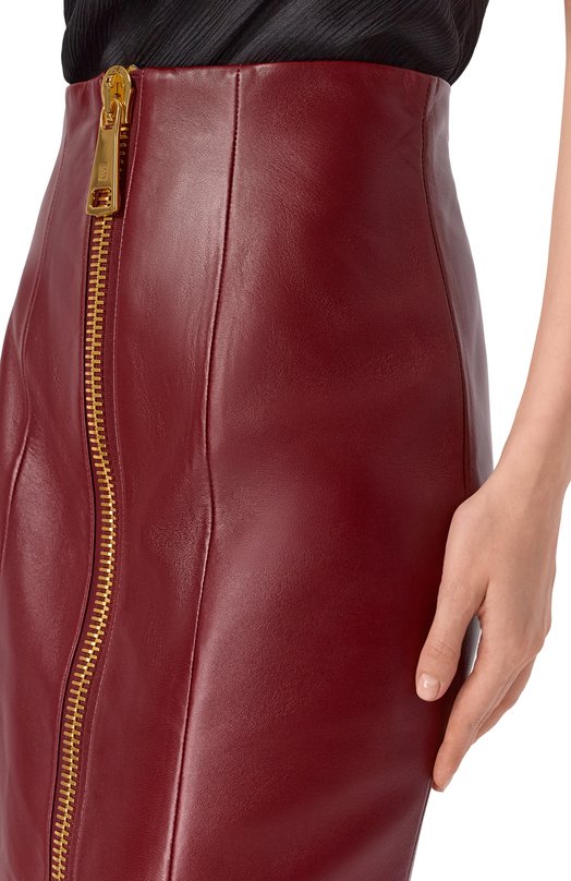 Кожаная юбка Balmain FF0LC266/LD63 Бордовый  FF0LC266/LD63 Фото 5