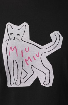 Женская хлопковая футболка MIU MIU черного цвета, арт. MJN167-1WAR-F0002 | Фото 5 (Рукава: Короткие; Длина (для топов): Стандартные; Материал внешний: Хлопок; Стили: Кэжуэ�л; Принт: С принтом)