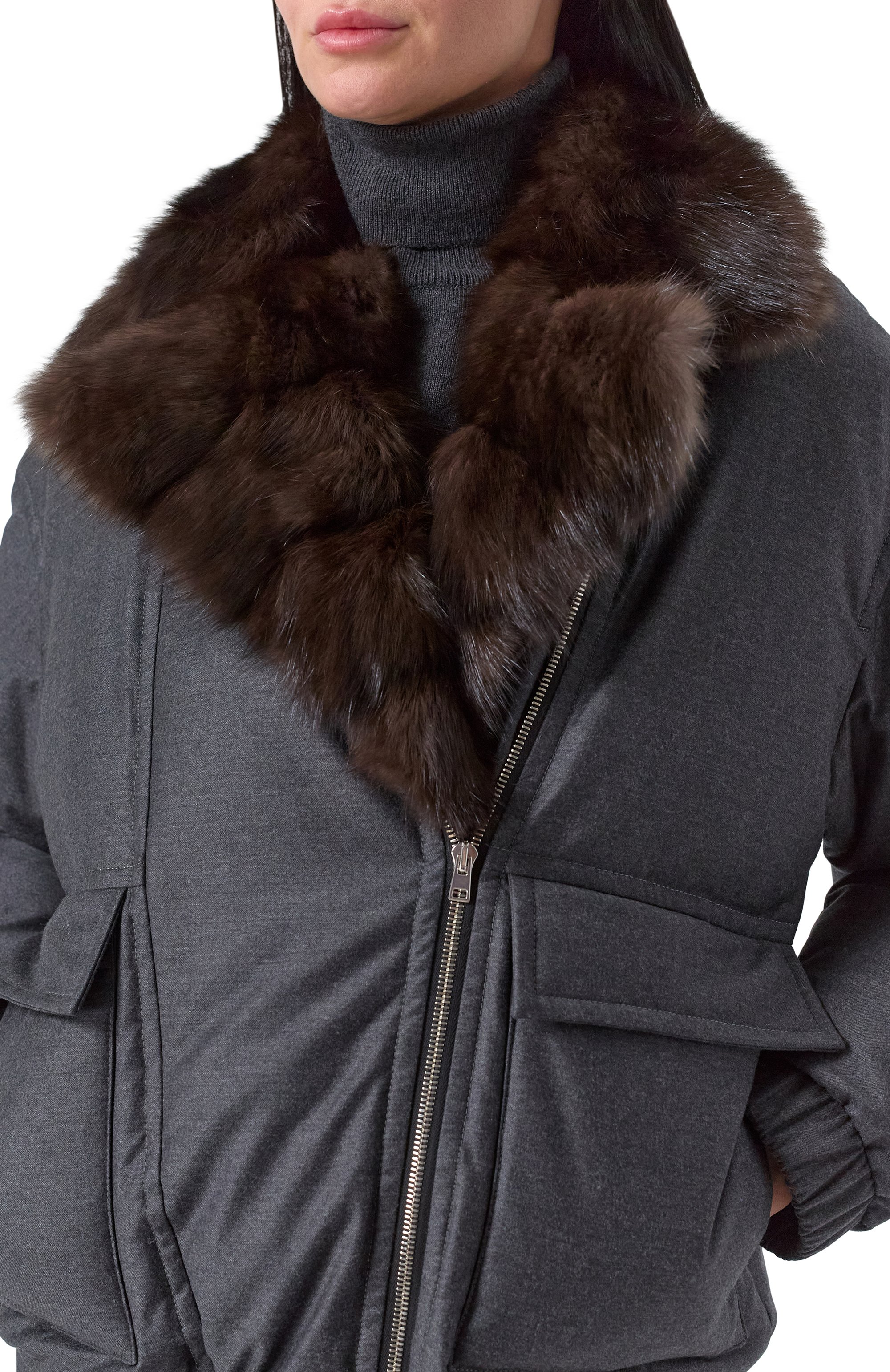 Пуховик с меховой отделкой YVES SALOMON серого цвета по цене 977000 руб., арт. 22WYV03068W02W, фото 5 Пуховик с меховой отделкой YVES SALOMON, арт. 22WYV03068W02W, фото 5