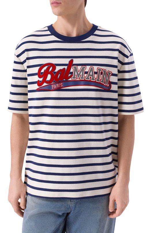 Хлопковая футболка Balmain FH0EG180/BD15 Синий  FH0EG180/BD15 Фото 3