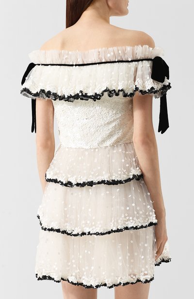 Приталенное мини-платье с открытыми плечами и пайетками VALENTINO, арт. QB2VAIH01ED, фото 4