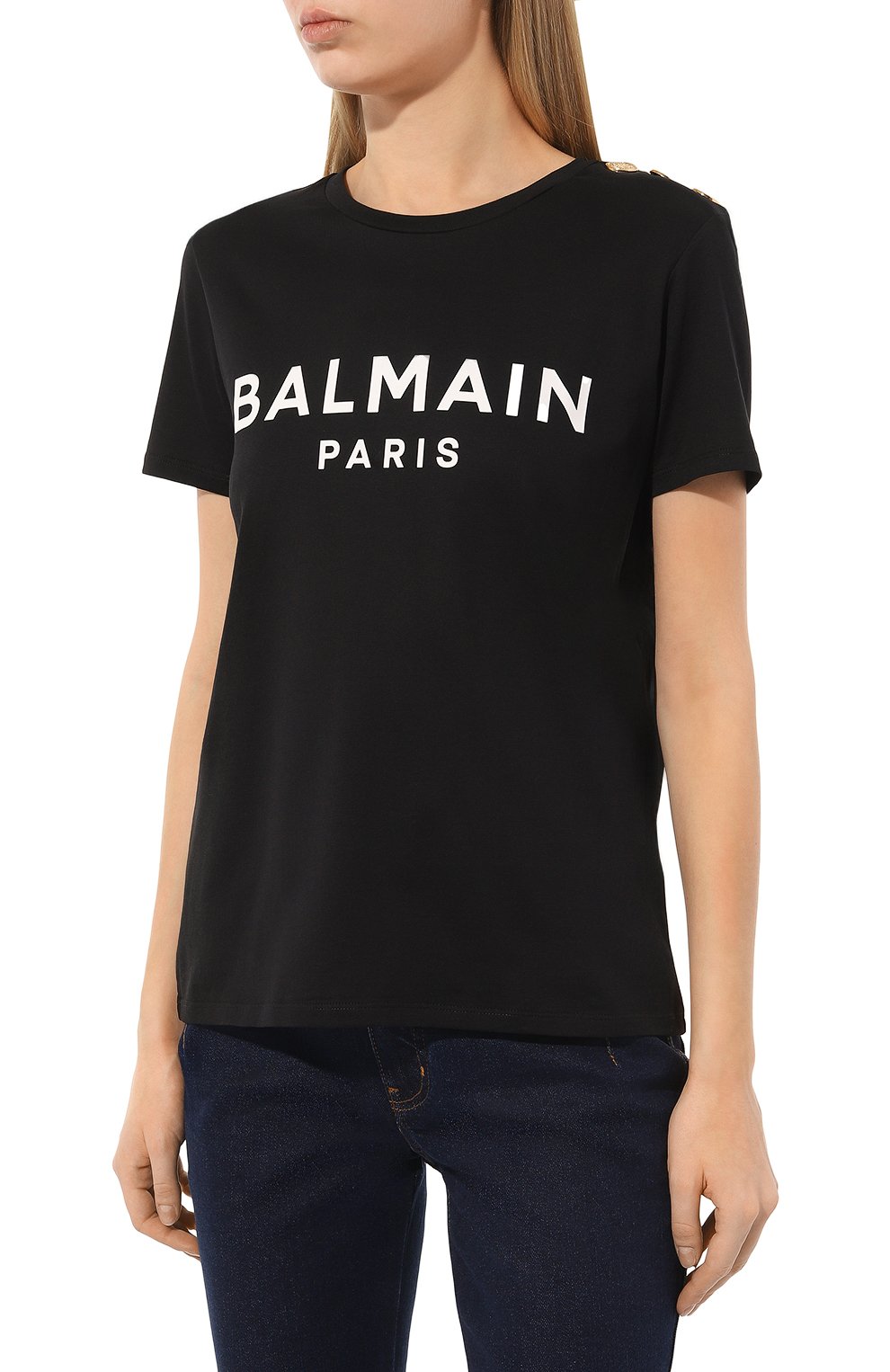 Хлопковая футболка BALMAIN черного цвета по цене 42750 руб., арт. AF1EF005/BB02, фото 3 Хлопковая футболка BALMAIN, арт. AF1EF005/BB02, фото 3