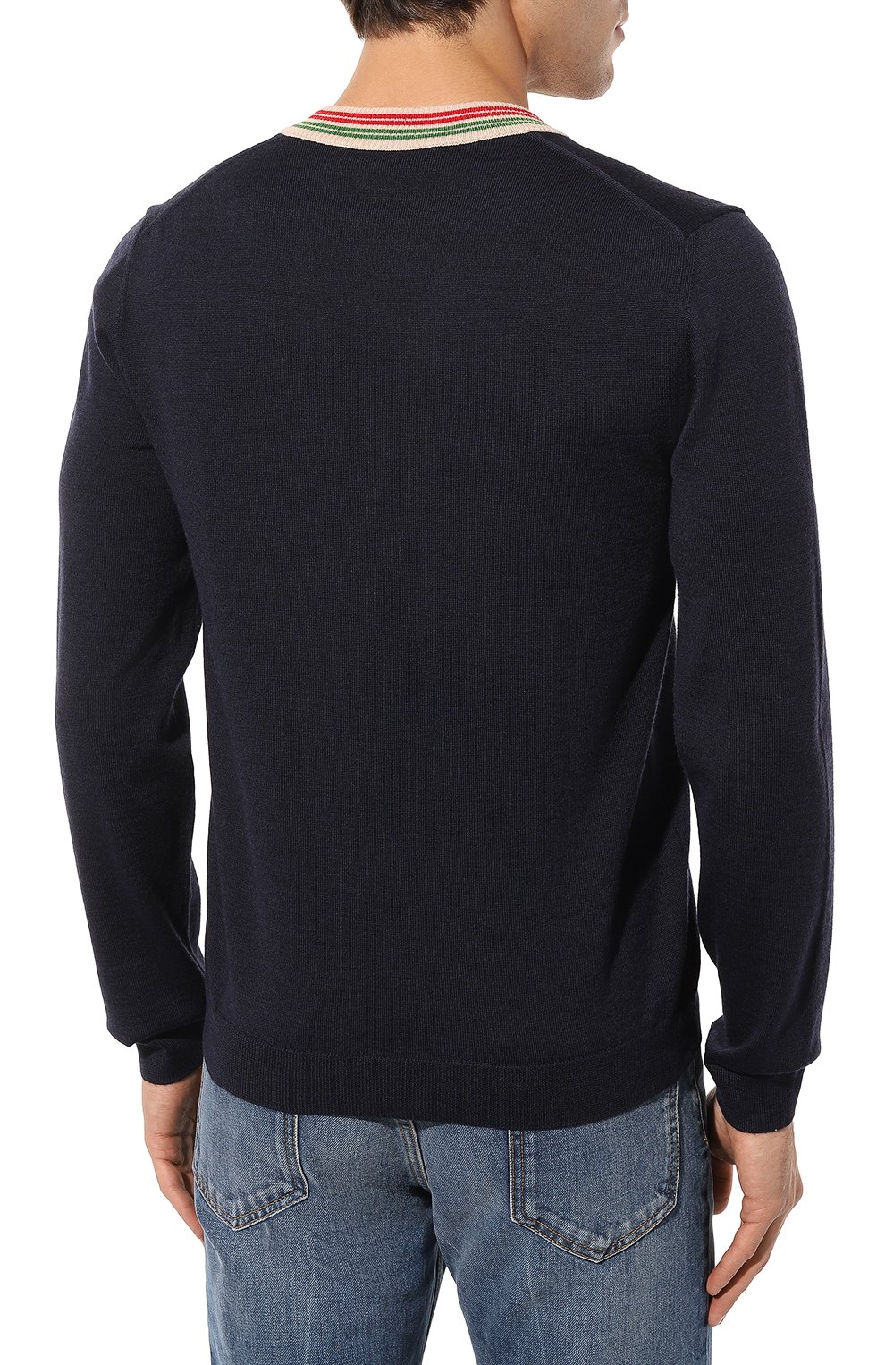Шерстяной пуловер GUCCI темно-синего цвета по цене 93600 руб., арт. 599917 XKA5C, фото 4 Шерстяной пуловер GUCCI, арт. 599917 XKA5C, фото 4