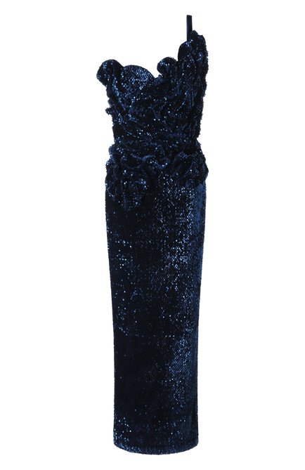 Женское платье с отделкой пайетками SPERANZA COUTURE темно-синего цвета, арт. SC069 | Фото 1 (Материал внешний: Вискоза; Материал сплава: Проставлено; Материал подклада: Шелк; Драгоценные камни: Проставлено; Длина Ж (юбки, платья, шорты): Макси)