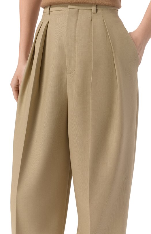 Брюки из шерсти и шелка Saint Laurent 854457/Y7K11 Бежевый  854457/Y7K11 Фото 5