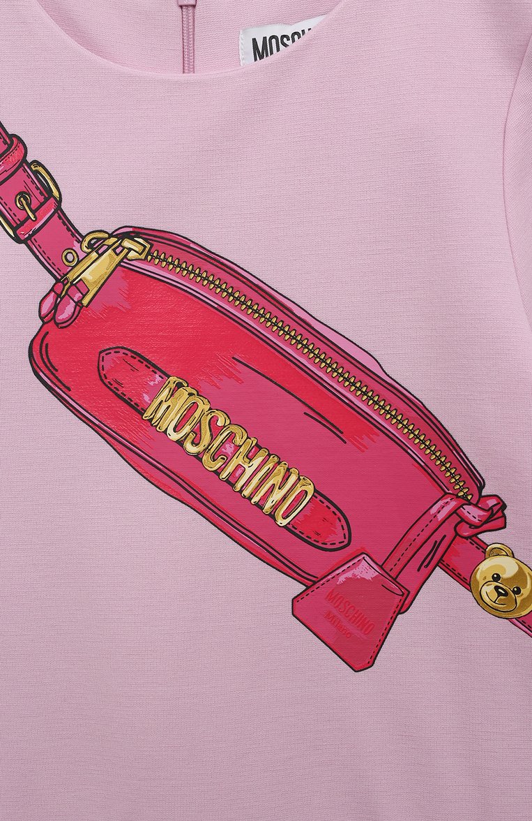 Детское платье из вискозы MOSCHINO розового цвета, арт. HDV0DI/LJA00/4A-8A | Фото 3 (Материал внешний: Вискоза; Рукава: Короткие; Случай: Повседневный; Автоматизация ТО: Проставлено; Автоматизация состава: Проставлено)