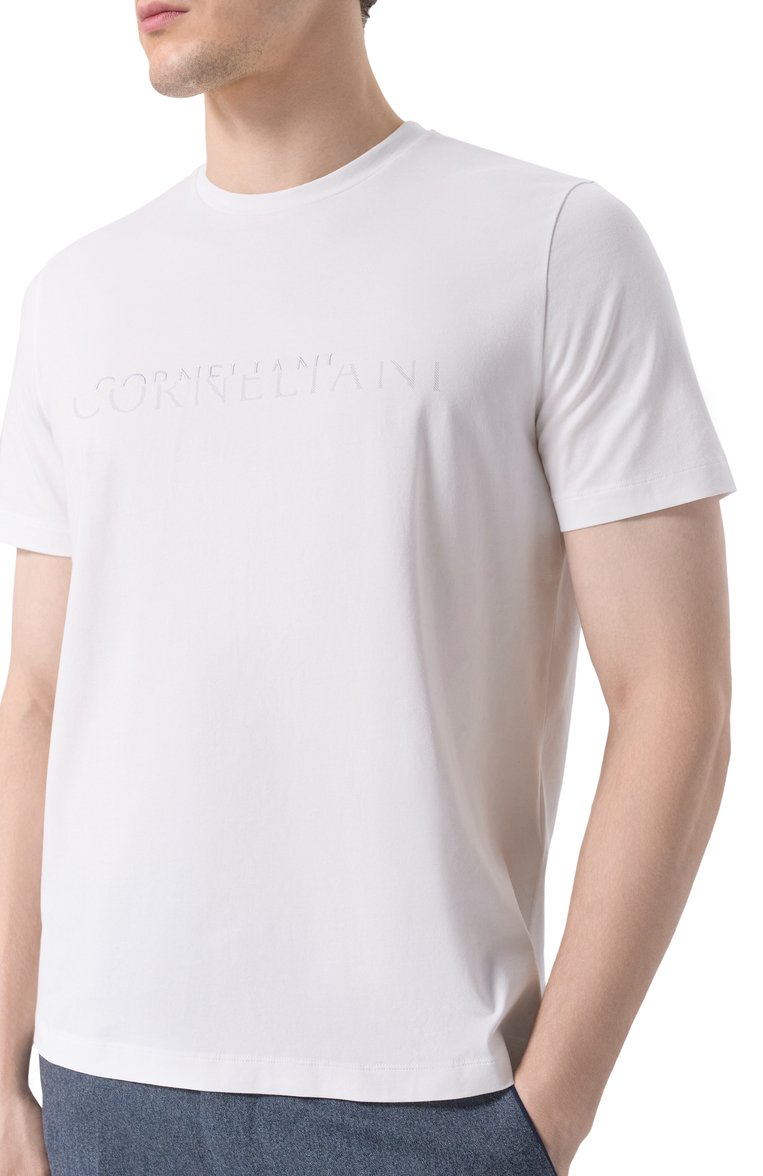 Мужская хлопковая футболка CORNELIANI белого цвета, арт. 25G581-2525059 | Фото 5 (Длина (для топов): Стандартные; Материал внешний: Хлопок; Рукава: Короткие; Принт: С принтом; Стили: Кэжуэл; Мужское Кросс-КТ: Футболка-одежда; Кросс-КТ: Джерси)