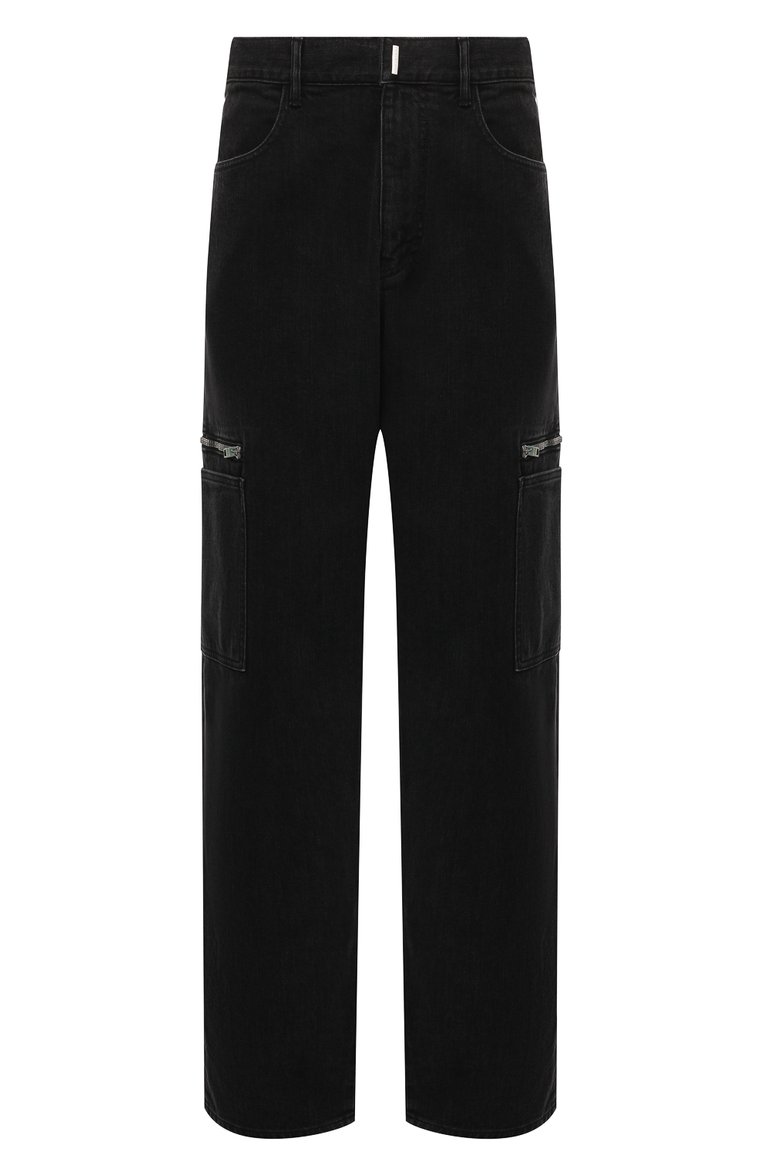 Мужские джинсы GIVENCHY черного цвета, арт. BM517E5YAA | Фото 1 (Длина (брюки, джинсы): Стандартные; Материал внешний: Хлопок, Деним; Силуэт М (брюки): Широкие; Кросс-КТ: Деним; Стили: Повседнев�ный)