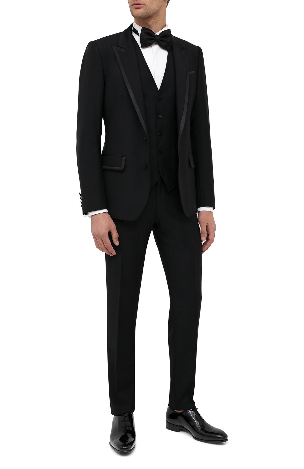 Шерстяной смокинг-тройка DOLCE & GABBANA черного цвета по цене 337500 руб., арт. GKBEMT/FU2Z8, фото 1 Шерстяной смокинг-тройка DOLCE & GABBANA, арт. GKBEMT/FU2Z8, фото 1